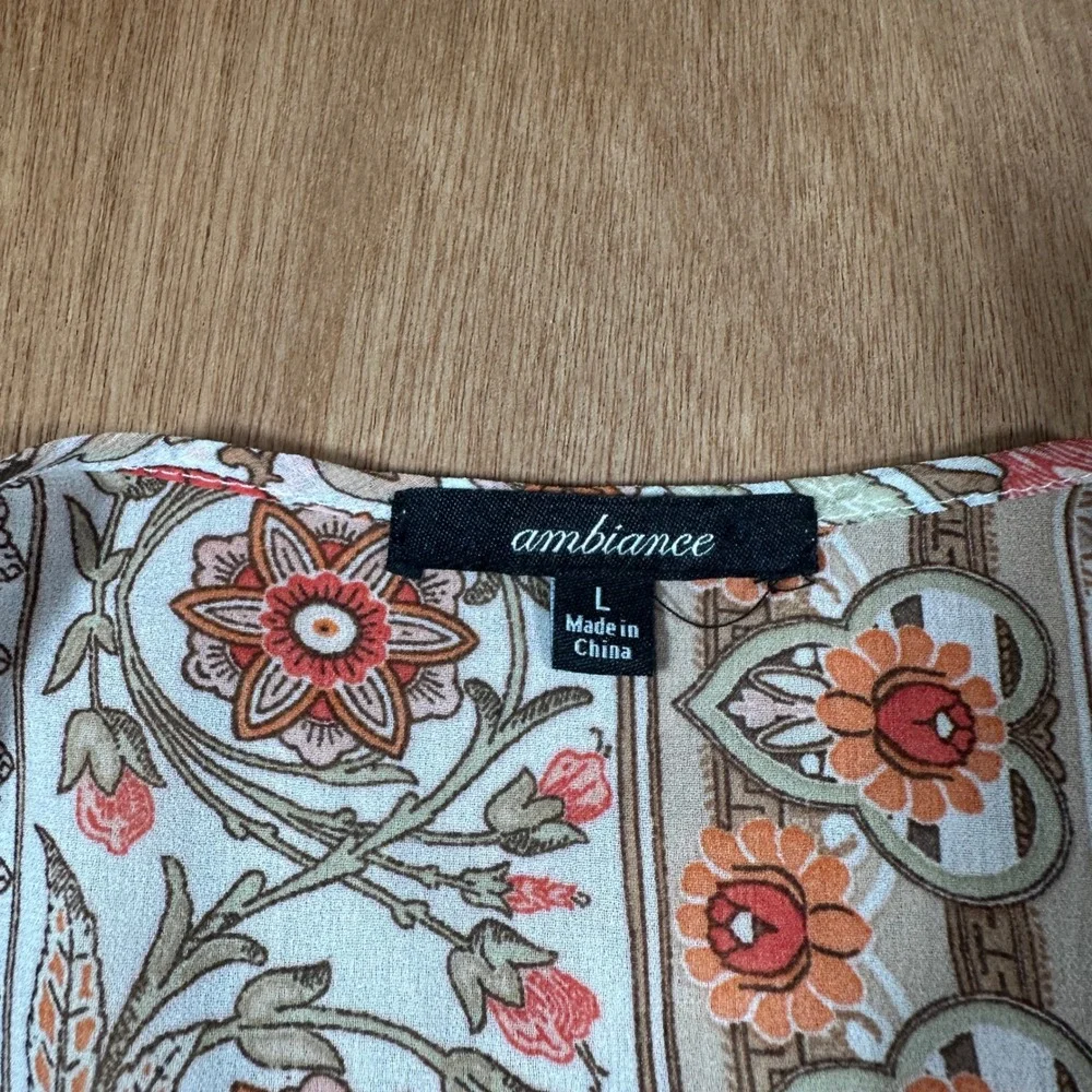 Ambiance Kimono Cardigan Women Large Orange Floral Sheer Boho Side Slit Coverup